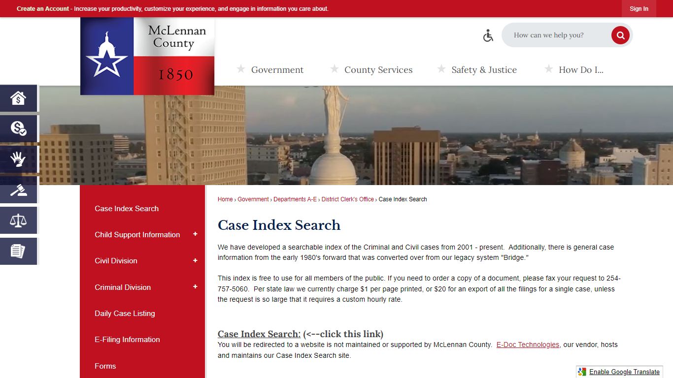 Case Index Search | McLennan County, TX